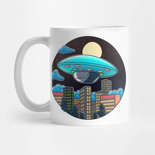 In the dark night ufo's is flying over the city by BrainfArtBros